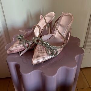 Mixx Shuz Firaz Pink Slingback Heels with Rhinestones Bow